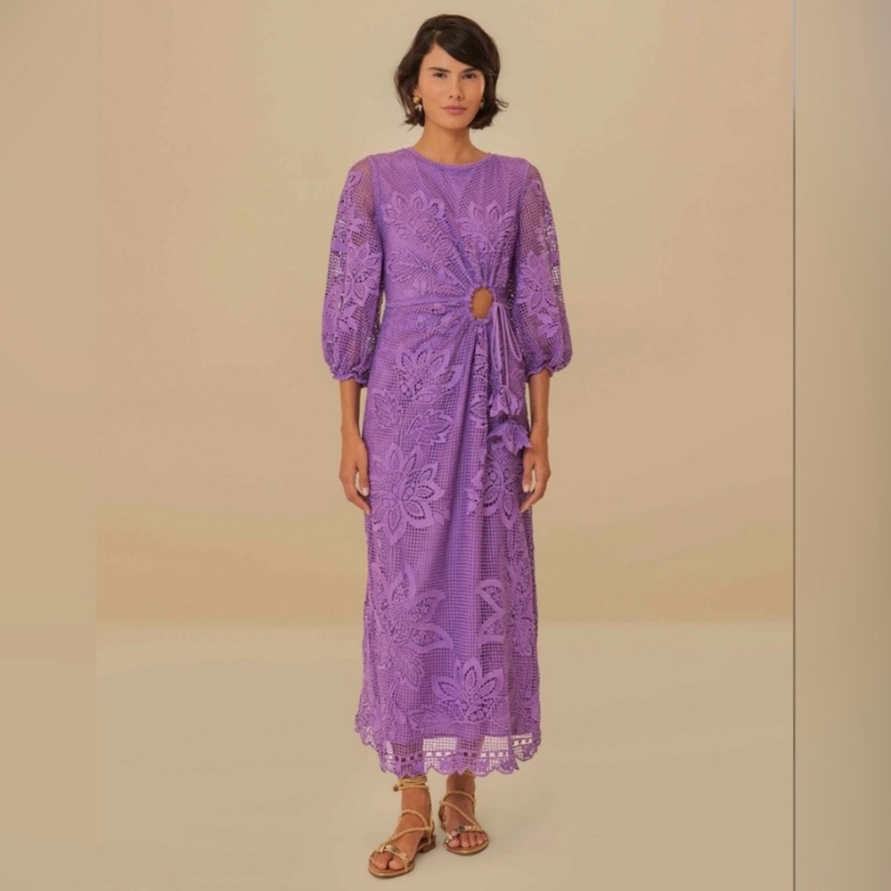 Farm Rio Lilac Lace Midi Dress NWT